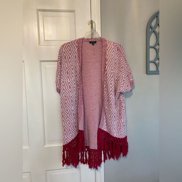C. Wonder Sweaters - C. Wonder Pink and White Cardigan with Fringe